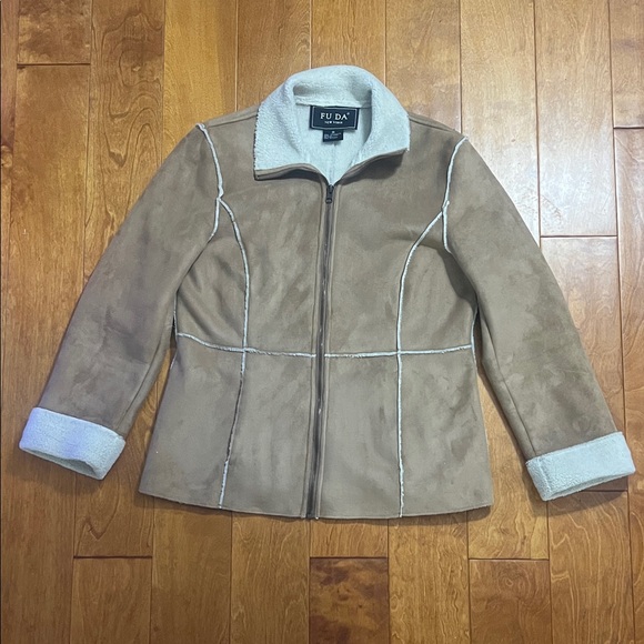 Fu Da Jackets & Blazers - Vintage Y2K FU DA New York Tan Faux Suede Sherpa Lined Jacket Fleece Gorpcore